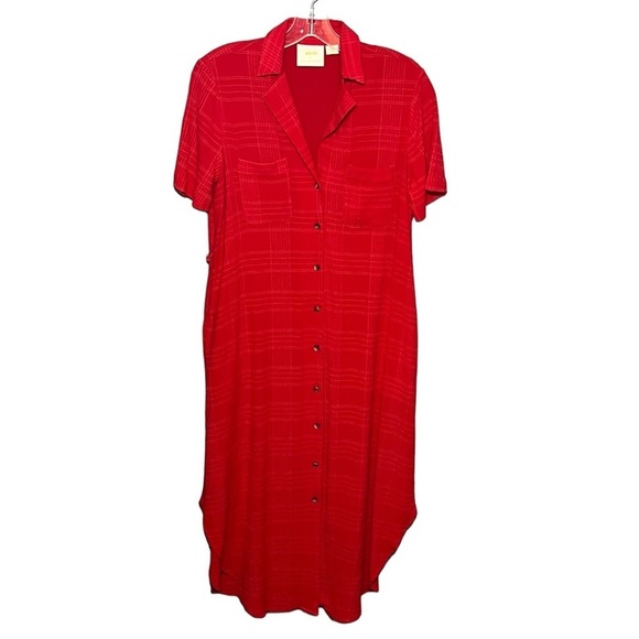 Maeve Dresses & Skirts - Maeve by Anthropologie Aria Shirt Dress Textured Short Sleeve Button Front Midi